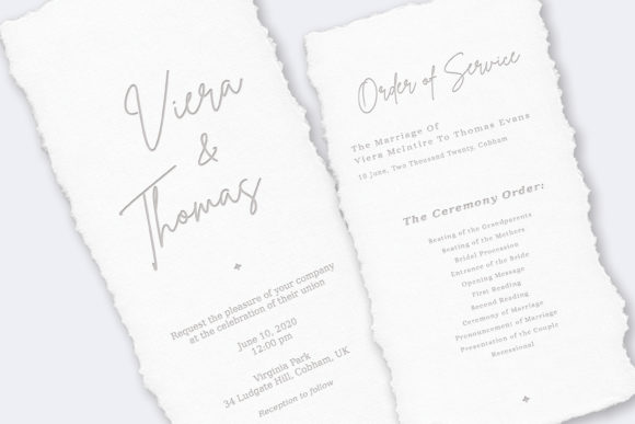 14 Wedding Invitation Template Ideas That Look Expensive 22 Elegant wedding invitation featuring names and order of service in a minimalist design.