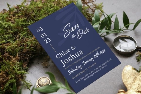 20 Canva Wedding Invitation Templates You Can Easily Edit 8 Navy blue save the date card with floral design and gold accents.