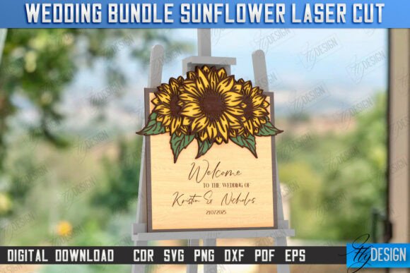 34 Acrylic Laser Cut Designs That Look Professional 36 Sunflower wedding welcome sign with personalized names and date.