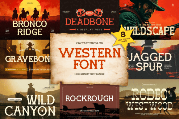 15 Best Slab Serif Fonts Bundle for T-Shirt Design 4 Collection of Western-style slab serif fonts for T-shirt design.