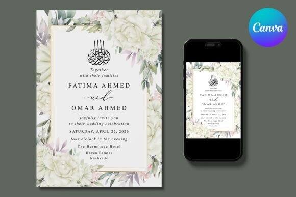 17 Wedding Invitation Template Ideas You Can Customize 19 Elegant Islamic wedding invitation featuring floral design and calligraphy.