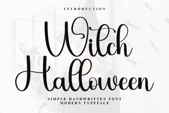Halloween Fonts: 44 Best Picks for Cards, Signs & Cricut 48 Stylish handwritten font 'Witch Halloween' with a witch silhouette in the background.