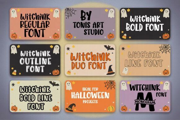 17 Halloween Fonts for Haunted House Signs That Stand Out 19 Display of Witchink font styles for Halloween projects.