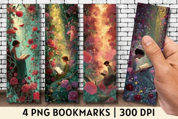 Laser Cut Wood Bookmarks Ideas: 24 Stunning Designs 18 Woman Reading Rose Cottagecore Bookmark Graphics 136668919 1 1 580x386 1