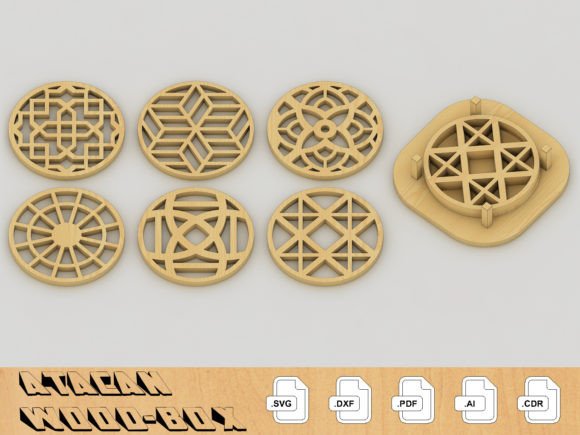 Wooden Laser Cut Gift Ideas: 26 Amazing Personalized Project 24 Set of wooden laser cut coasters with various geometric designs.