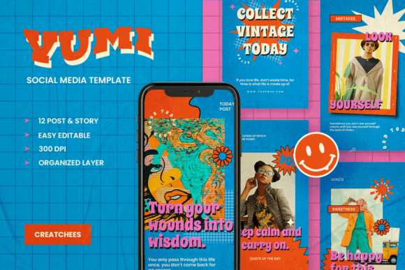 13 Vintage Instagram Story Templates for a Stunning Feed 14 Yumi Retro Instagram Template Graphics 41887909 1 1 580x387 1