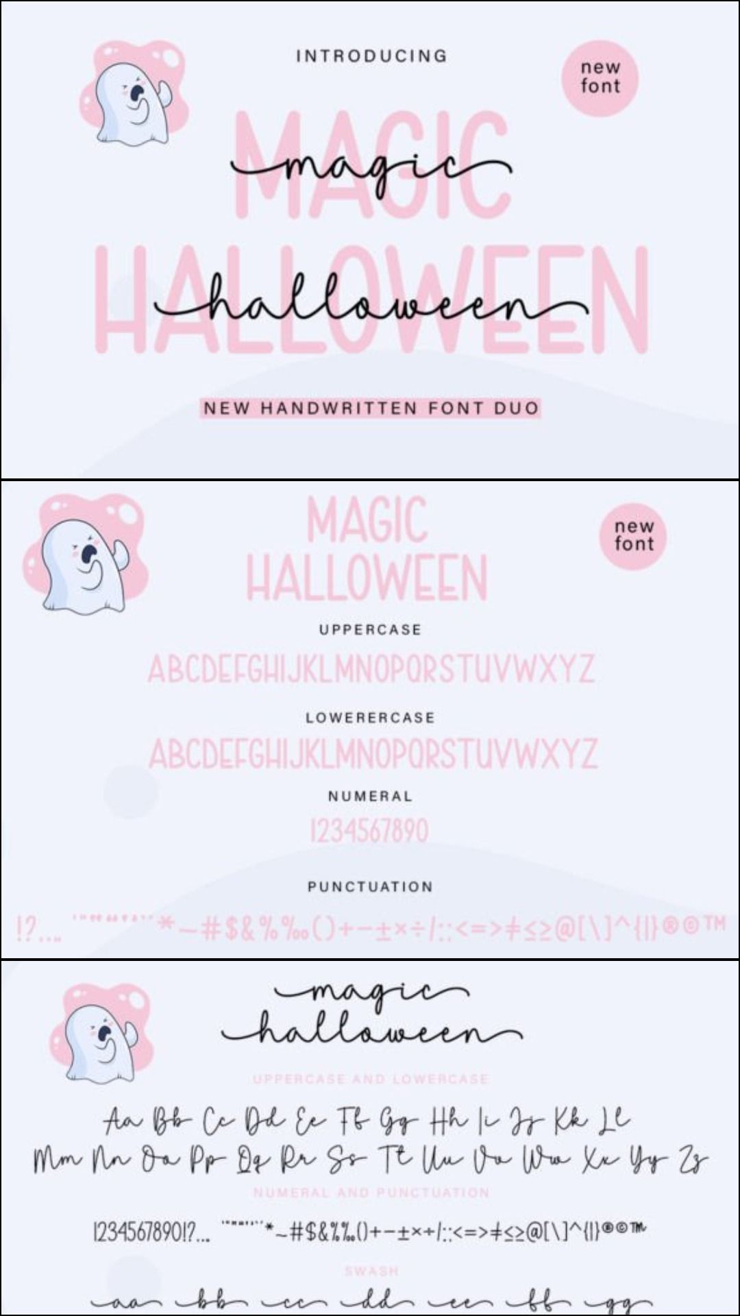 34 Best Halloween Fonts for Cricut Projects to Sell 30 Handwritten font duo named Magic Halloween with uppercase and lowercase letters displayed.