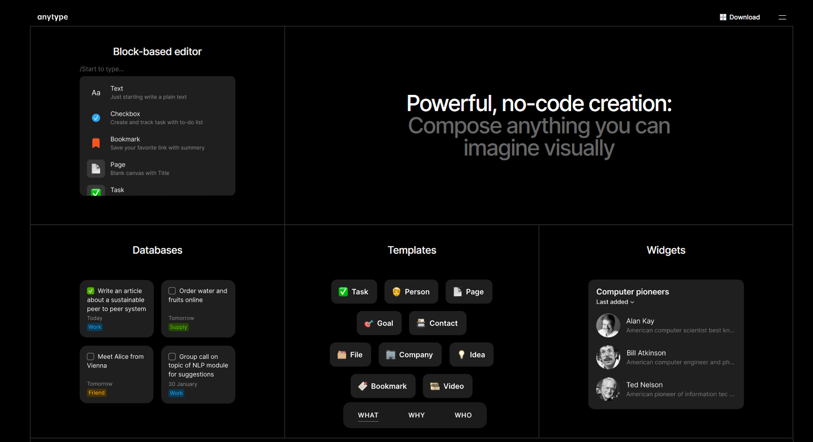 12 Best Notion Alternatives for Notes, Projects, and Teamwork 5 Anytype block-based editor interface showcasing features like databases and templates.