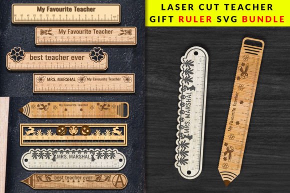 Laser Cut Teacher Appreciation Gifts: 45 Personalized Ideas 52 Collection of laser cut wooden rulers with teacher appreciation messages.