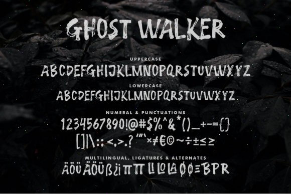36 Best Halloween Fonts for Invitations, Shirts, Signs, and Crafts 23 Ghost Walker font showcasing uppercase, lowercase, numbers, and special characters.