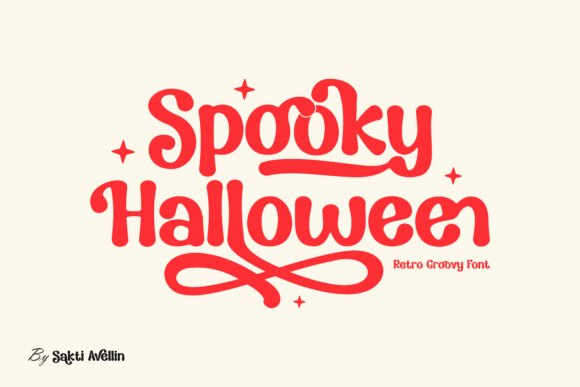 49 Thick Halloween Fonts for Bold Posters and T-Shirts 56 Spooky Halloween font in bold red with decorative swirls on a light background.