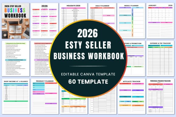 10 Best Etsy Shop Marketing Planner Templates for Growth 8 2026 Etsy Seller Business Workbook with various planning templates and sections for — Etsy shop marketing planner templates