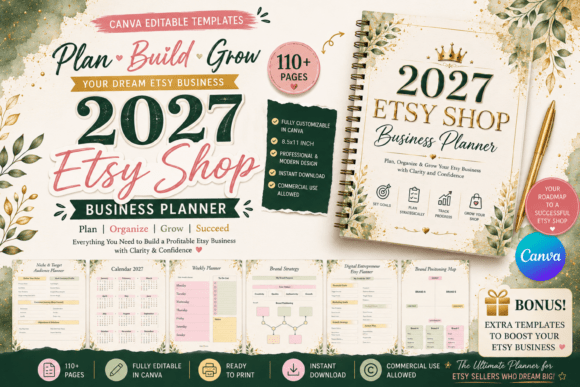 10 Best Etsy Shop Marketing Planner Templates for Growth 7 2027 Etsy Shop Business Planner cover with editable templates for Etsy sellers. — Etsy shop marketing planner templates