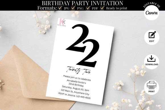 35 Party Invite Template Designs for Every Celebration 12 Editable 22nd birthday party invitation template in black and white. โ party invite template