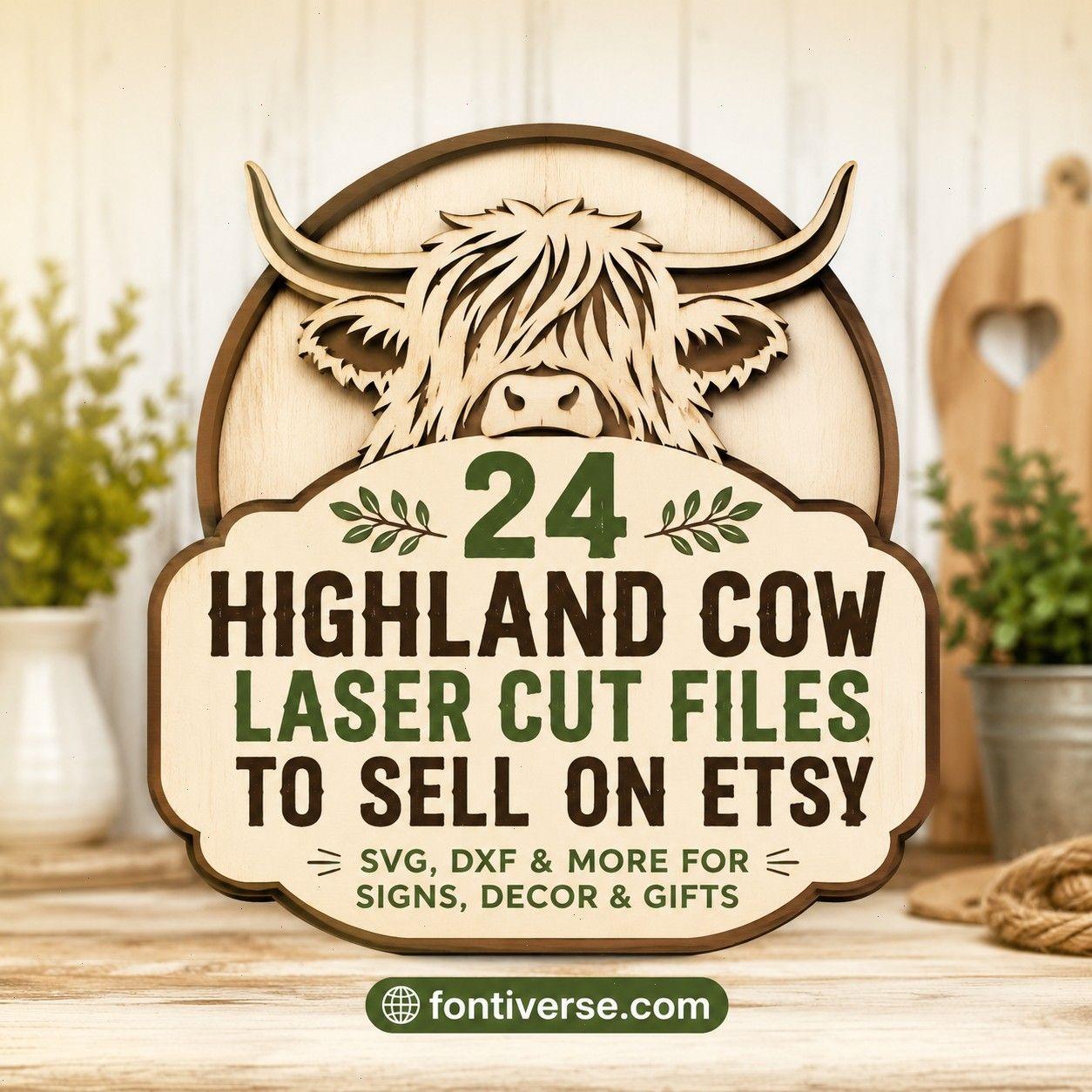 24 Highland Cow Laser Cut Files for Etsy Sellers