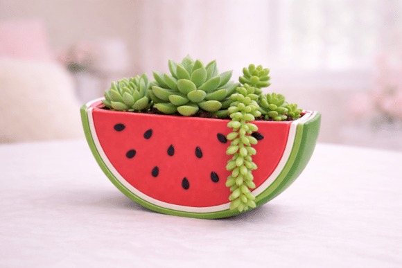 3D Printed Watermelon Planter — 3D printed planters 3D printed watermelon planter with succulents — 3D printed planters