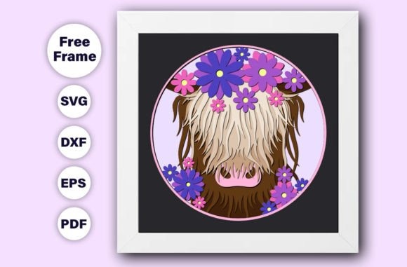 30 Best Layered Highland Cow Laser Cut Files for Decor 14 3d Highland Cow Shadow Box Svg Graphics 82015003 1 1 580x381 1