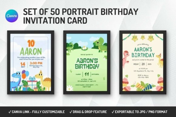 35 Party Invite Template Designs for Every Celebration 2 Editable birthday invitation card templates featuring playful dinosaur designs. โ party invite template