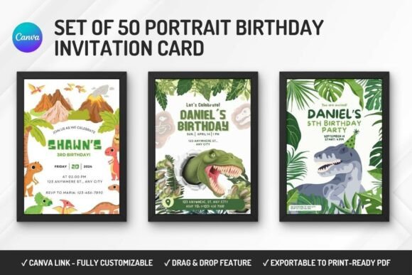 35 Party Invite Template Designs for Every Celebration 4 Editable party invite template featuring dinosaur-themed birthday invitations.