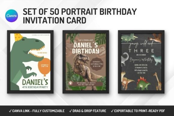 35 Party Invite Template Designs for Every Celebration 3 Editable party invite template featuring dinosaur-themed birthday invitations.