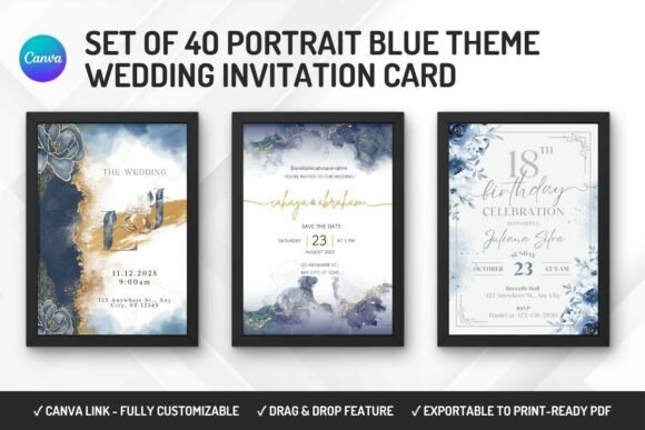 35 Party Invite Template Designs for Every Celebration 36 Editable party invite template designs in blue theme for weddings and birthdays.