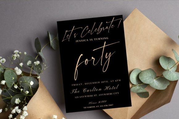 40 Editable Birthday Party Invite Template Ideas for Every 48 Elegant black 40th birthday invitation with gold text and floral accents. โ birthday party invite template