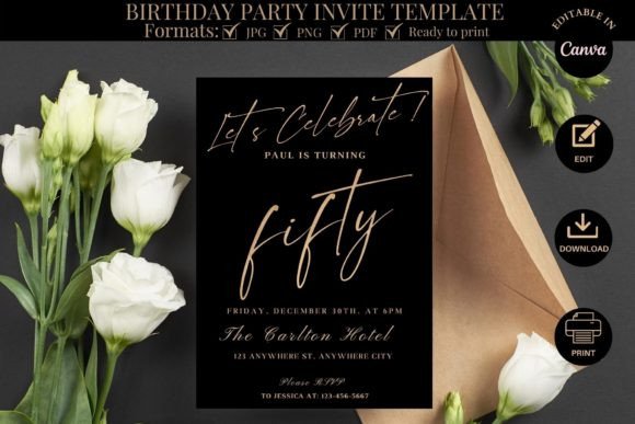 40 Editable Birthday Party Invite Template Ideas for Every 49 Editable birthday party invite template featuring elegant design with flowers and envelope.