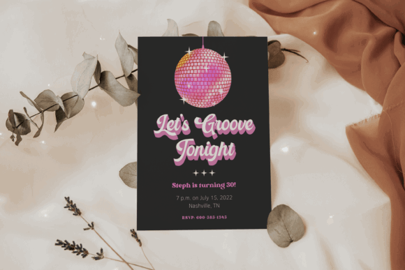 25 Disco Party Invitation Templates for a Sparkling Night 3 Colorful disco party invitation featuring a mirrored ball and bold text on a dark background.