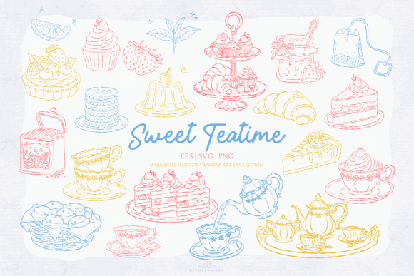 30 Charming Tea Party Invitation Templates for Elegant Celebrations 32 Afternoon Tea Desserts Line Art Clipart Graphics 146172477 1 1 580x387 1