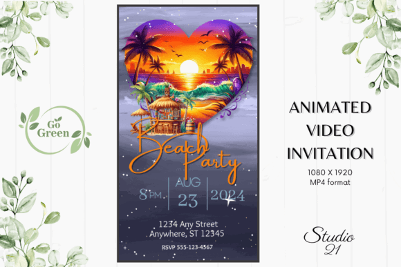 29 Bright Summer Party Invite Templates for Sunny Celebrations 21 Colorful animated beach party invitation with sunset and palm trees.