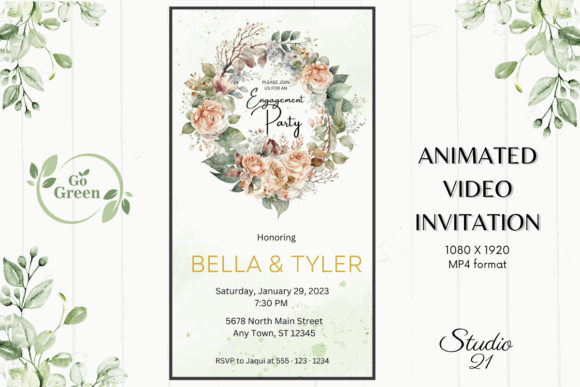 Engagement Party Invite Template: 26 Elegant Picks 29 Elegant animated engagement party invitation with floral design and event details.