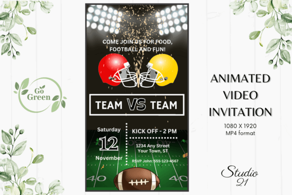 Football Party Invitation Templates: 12 Winning Game-Day Picks 9 Animated football invitation with two helmets and game details.