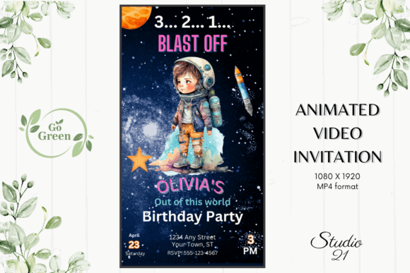 40 Editable Birthday Party Invite Template Ideas for Every 39 Animated space birthday invitation featuring a child in a space suit with a rocket and โ birthday party invite template