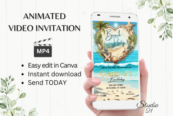 29 Bright Summer Party Invite Templates for Sunny Celebrations 40 Animated beach party invitation on a smartphone with tropical design.