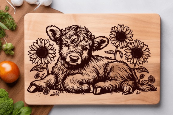 24 Highland Cow Laser Cut Files for Etsy Sellers 17 Highland cow with sunflowers laser cut design — Highland cow laser cut files