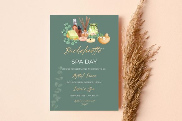 Spa Party Invite Template: 20 Beautiful Designs 7 Bachelorette spa day invitation featuring spa products and elegant typography.