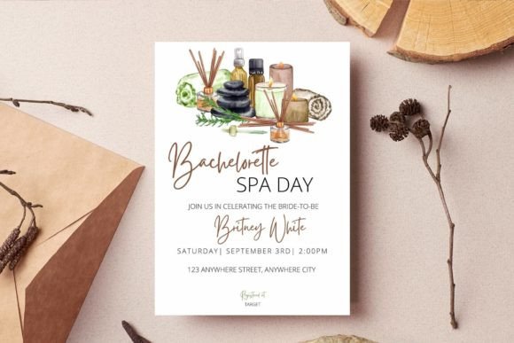 Spa Party Invite Template: 20 Beautiful Designs 5 Bachelorette spa day invitation featuring spa elements and elegant typography.