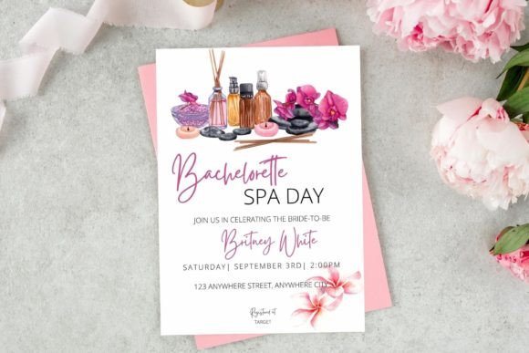 Spa Party Invite Template: 20 Beautiful Designs 6 Bachelorette spa day invitation featuring floral designs and spa elements.