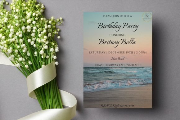 29 Bright Summer Party Invite Templates for Sunny Celebrations 27 Elegant beach birthday party invitation with sunset and floral accents.