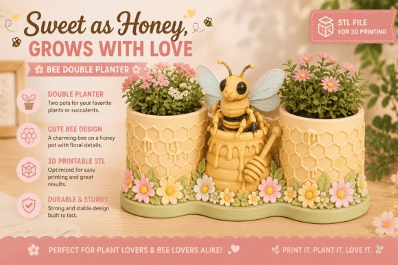 Bee Double Planter — DIY 3D printed gifts DIY 3D printed gifts featuring a bee double planter for plants or succulents.