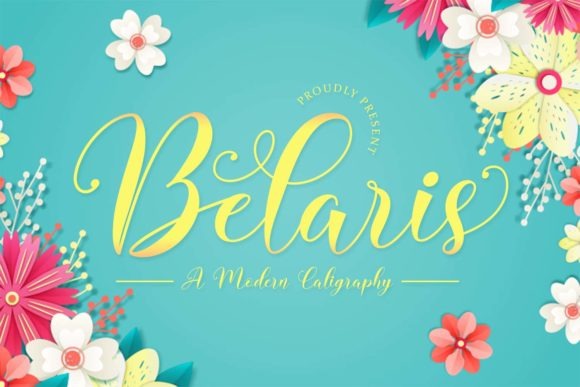 Belaris Font for Branding — Canva fonts for professional branding Belaris font showcasing flowing script with floral decorations — Canva fonts for professional branding