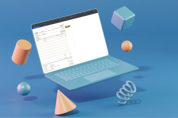 10 Top Google Sheets Templates for Freelance Designers 19 Google Sheets billing template displayed on a laptop with colorful geometric shapes. — Google Sheets templates
