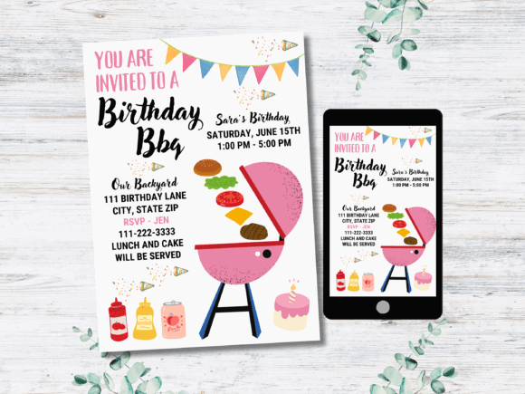 29 Bright Summer Party Invite Templates for Sunny Celebrations 42 Colorful birthday BBQ invitation featuring a grill and festive decorations.