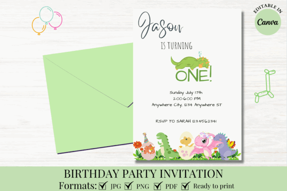 40 Editable Birthday Party Invite Template Ideas for Every 18 Editable birthday party invitation featuring a dinosaur theme for a first birthday โ birthday party invite template