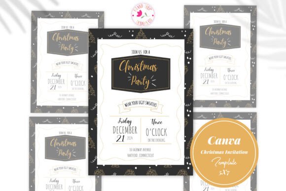 Christmas Party Invitation Templates: 35 Festive Picks 28 Black and gold Christmas party invitation template with festive design elements.