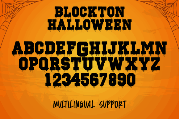 Halloween Bubble Letter Fonts: 27 Cute Spooky Picks 18 Blockton Halloween bubble letter font showcasing uppercase letters and numbers with a spooky design.