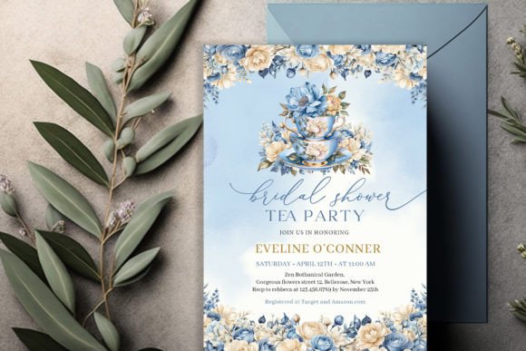 30 Charming Tea Party Invitation Templates for Elegant Celebrations 12 Blue floral bridal shower tea party invitation with elegant design and RSVP details.