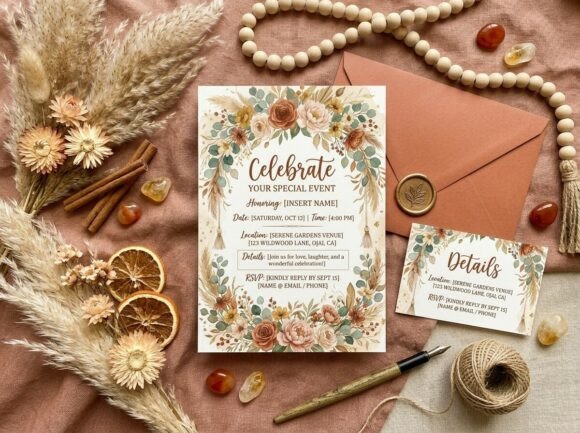 Garden Party Invite Template: 28 Beautiful Floral Designs 2 Floral garden party invitation with elegant design and envelope.