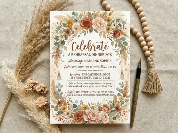 Garden Party Invite Template: 28 Beautiful Floral Designs 3 Floral garden party invitation featuring a decorative border with roses and greenery.