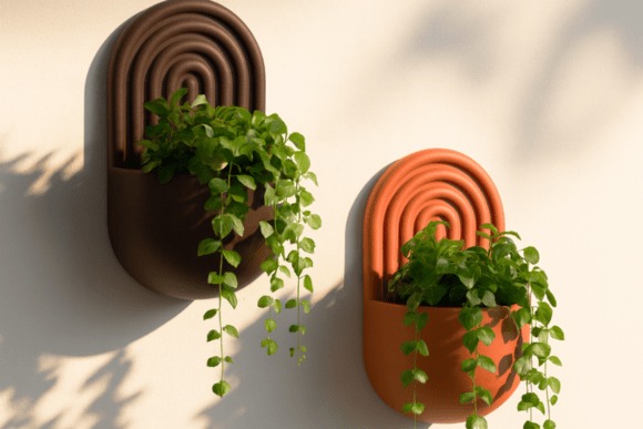 3D Printed Rainbow Wall Planters — 3D printed planters 3D printed planters in rainbow shapes with trailing plants